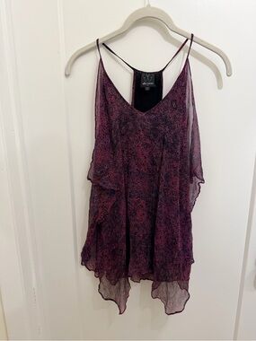 Ella Moss Purple and Pink Printed Sheer Handkerchief Cami